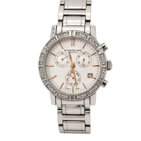 STUHRLING Diamond Bezel Chronograph Stainless Steel Dress Watch main image 4